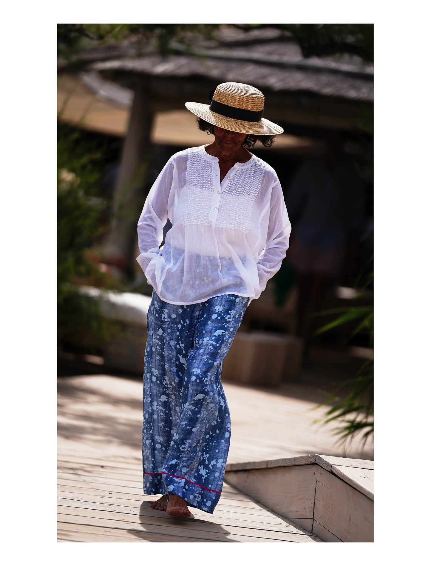 Pantaloni trombetta lino