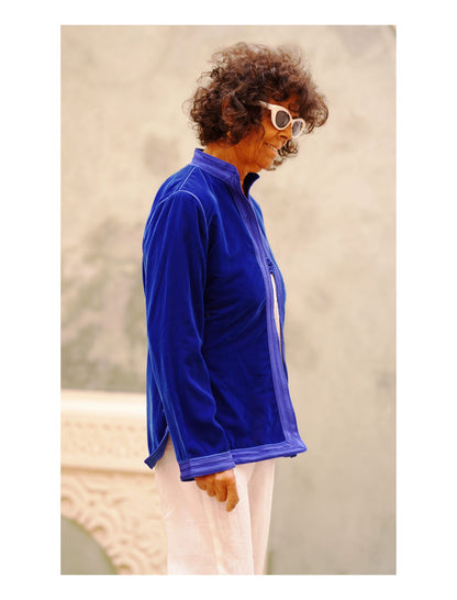 Cobalt blue short silk velvet jacket