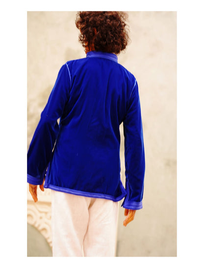 Cobalt blue short silk velvet jacket