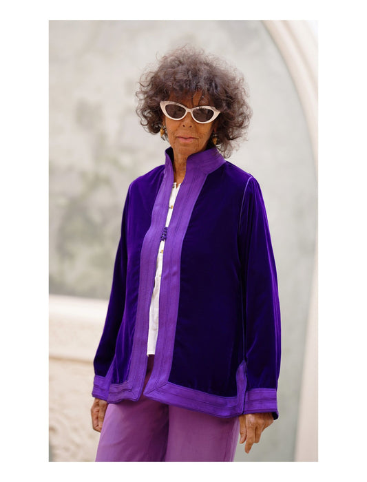 Short jacket in purple silk velvet