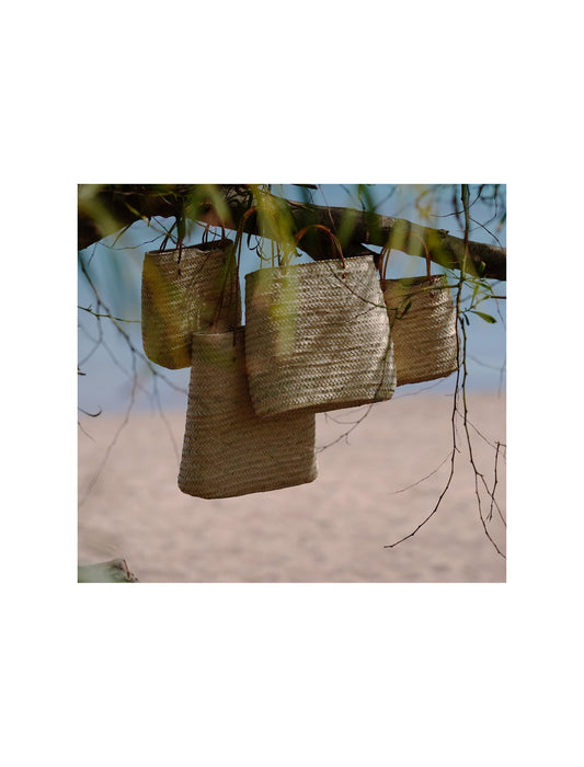 Raffia bag with leather handles