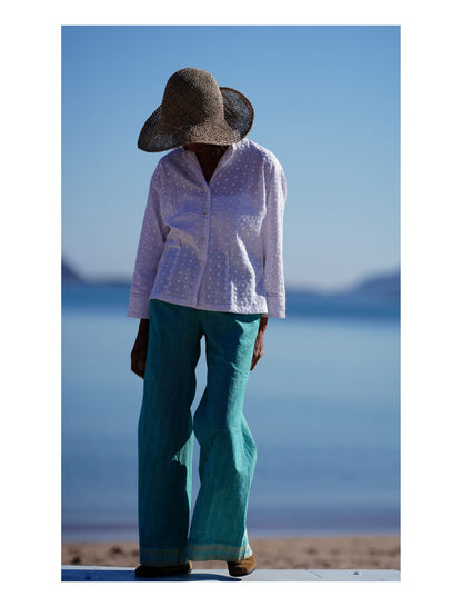 pantalone trombetta cotone color acqua bhanu design